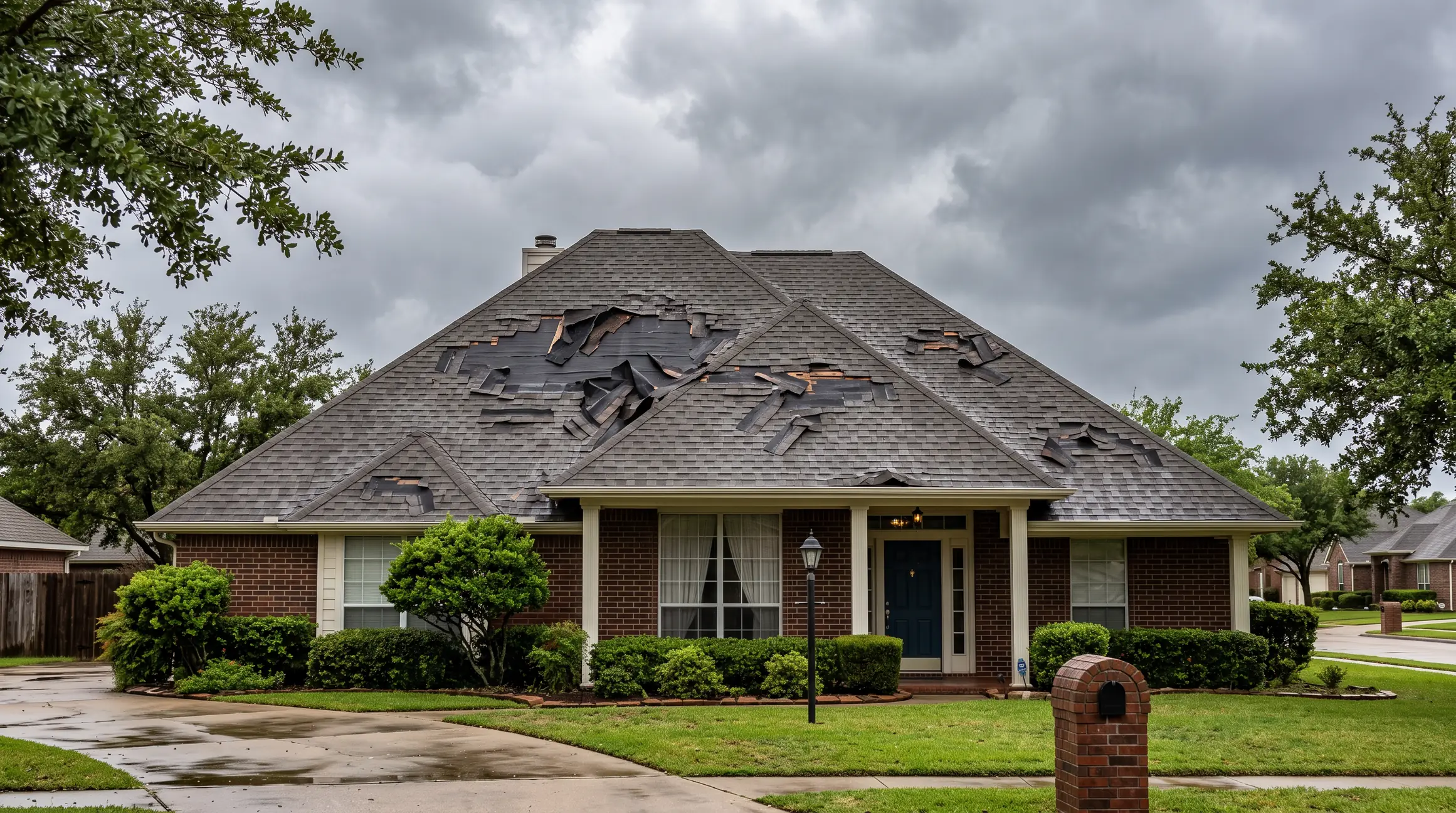 Before: shingle roof with missing, wind-lifted shingles