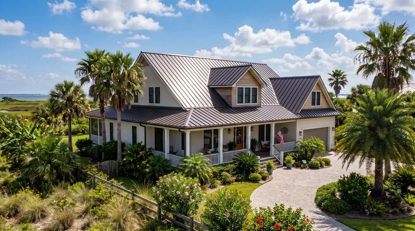 New standing seam metal roof on a coastal Texas home